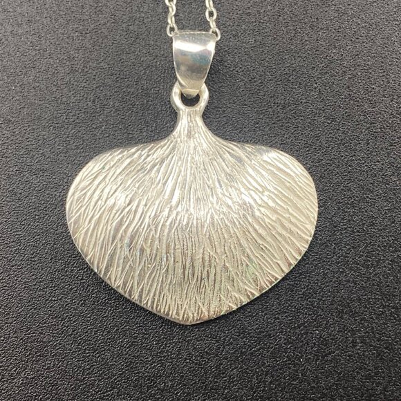 Unique Sterling Silver Textured Leaf Heart Pendant & 18” Necklace CW 925 - 4.5gm - Picture 6 of 13